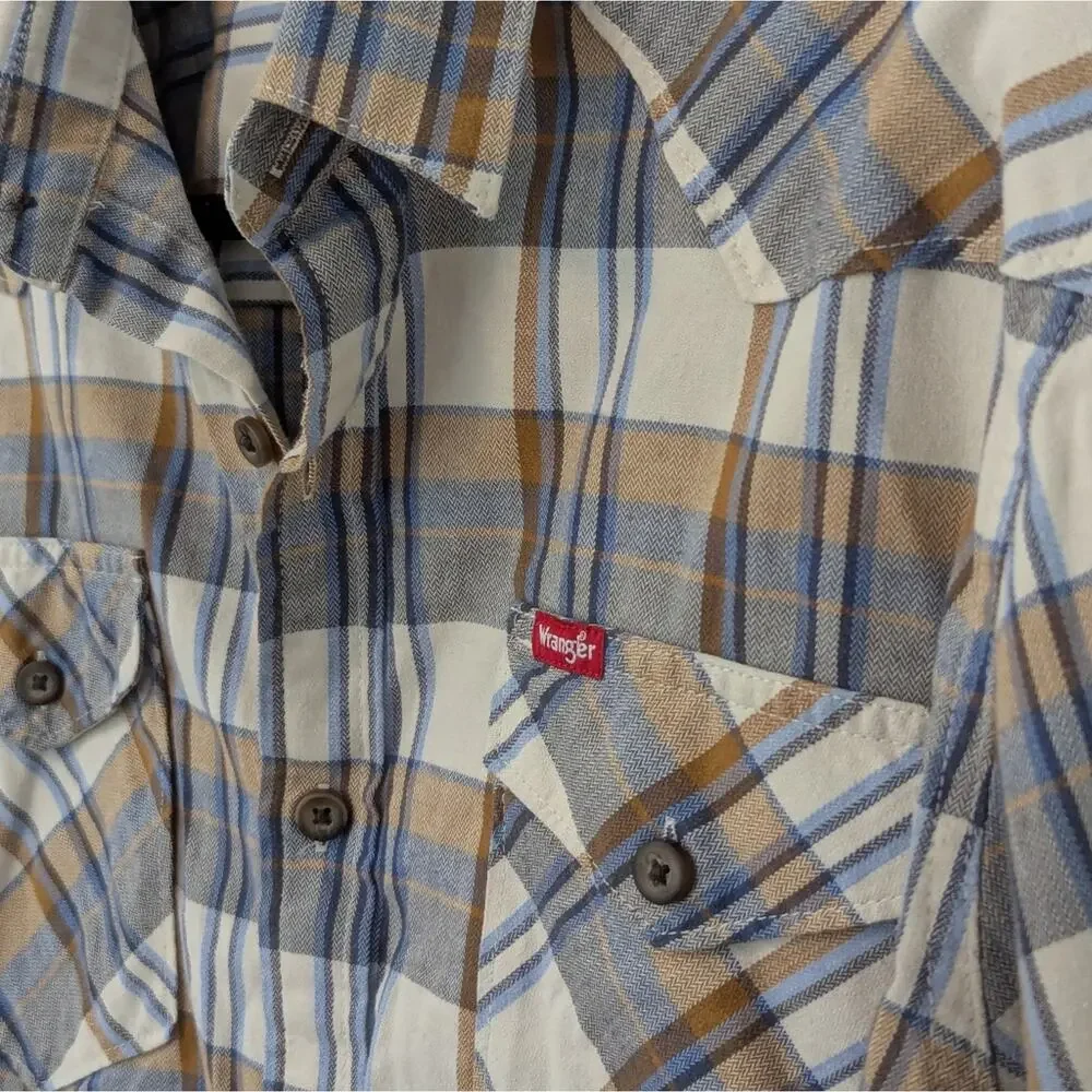 Wrangler Cowboy Wash Plaid Shirt, Color: Almond Milk Western Workwear Men's L - Picture 6 of 6